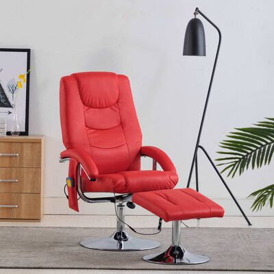 vidaXL Atlošiamas masažinis krėslas su pakoja, raudonas, dirbtinė oda