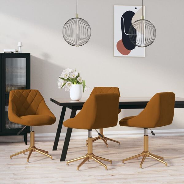 vidaXL Pasukamos valgomojo kėdės, 4vnt., rudos spalvos, aksomas