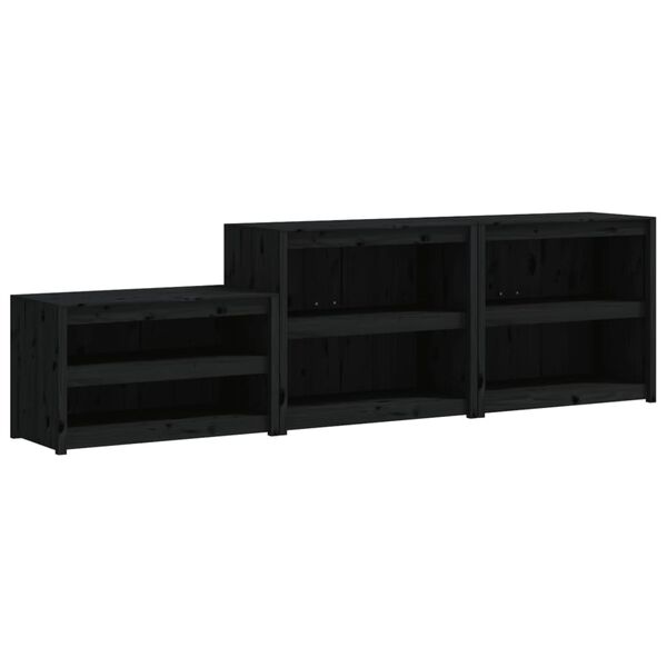 vidaXL Lauko virtuvės spintelės, 3vnt., juodos, pu&scaron;ies masyvas