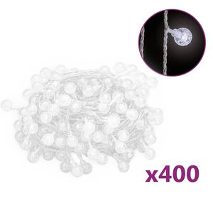 vidaXL Rutuliukų girlianda, 40m, 400 &scaron;altų baltų LED, 8 funkcijos