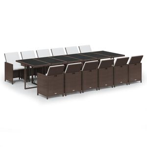 vidaXL Sodo komplektas su pagalvėlėmis, 13 dalių, rudas, poliratanas