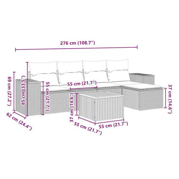 vidaXL Sofos komplektas su pagalvėlėmis, 6 dalių, juodas, poliratanas
