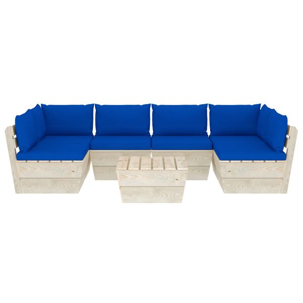 vidaXL Sodo baldų komplektas i&scaron; palečių su pagalvėlėmis, 7 dalių, eglė