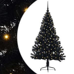 vidaXL Dirbtinis prie&scaron;&scaron;ventinis eglutė su &scaron;viesomis Juoda 150 cm PVC