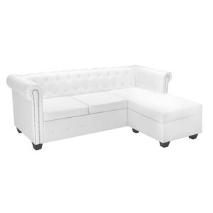 vidaXL L-formos Chesterfield sofa, dirbtinė oda, balta