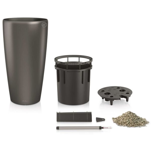 LECHUZA Vazonas Rondo 40 ALL-IN-ONE, metalinės anglies spalvos, 15743