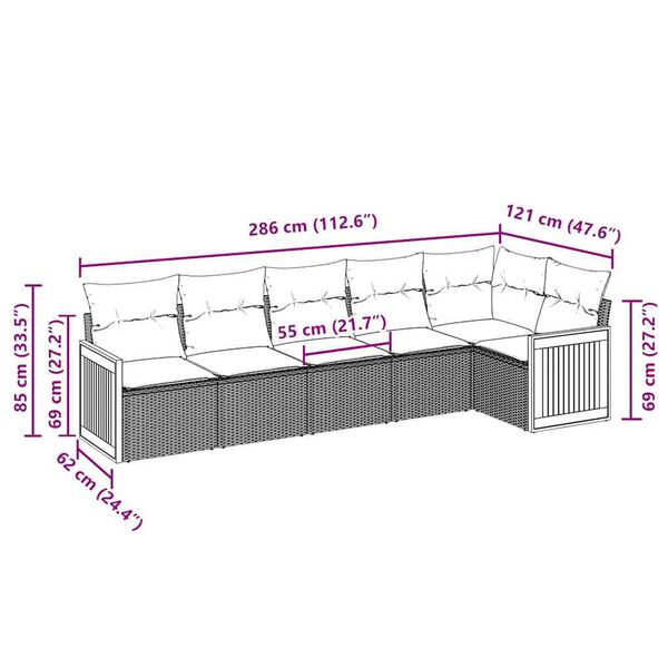 vidaXL Sofos komplektas su pagalvėlėmis, 6 dalių, juodas, poliratanas