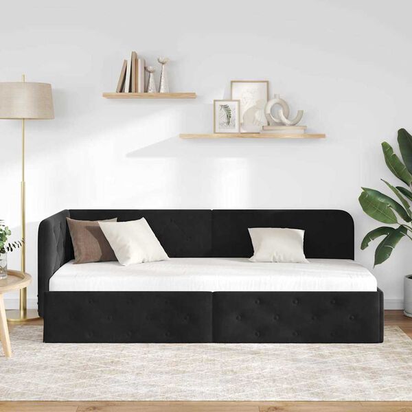 vidaXL Kampinė lovos konstrukcija Juoda 80 x 200 cm Aksomas