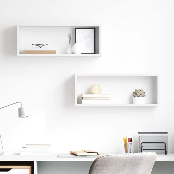 vidaXL Sieninės lentynos, 2vnt., baltos, 60x15x23cm, apdirbta mediena