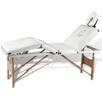 vidaXL Sulankstomas masažo stalas, kreminis, 4 zonų, su mediniu rėmu