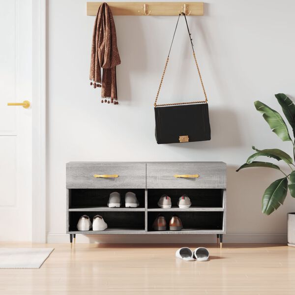 vidaXL Batų suoliukas, pilkas ąžuolo, 102x35x55cm, apdirbta mediena