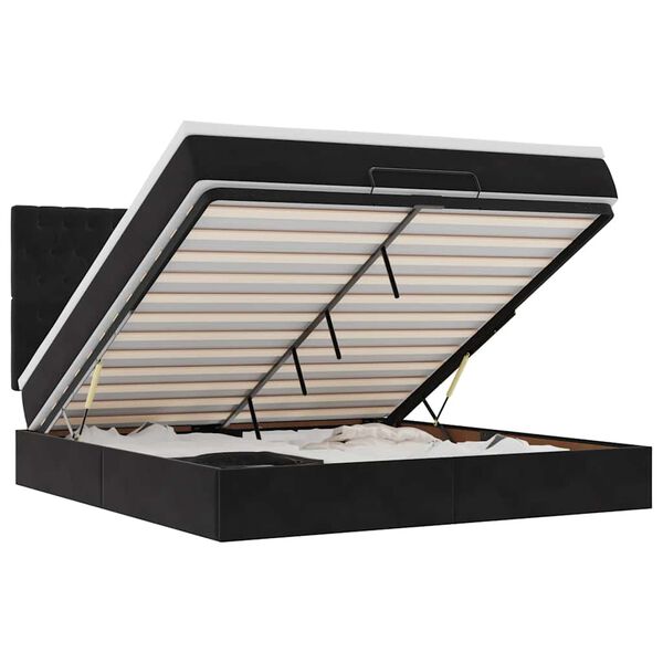 vidaXL Osmanų lovos rėmas su čiužiniais, juodas, 160x200cm, aksomas