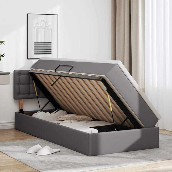 vidaXL Lova su daiktų laikymo vieta ir LED su LED Pilka 100 x 200 cm