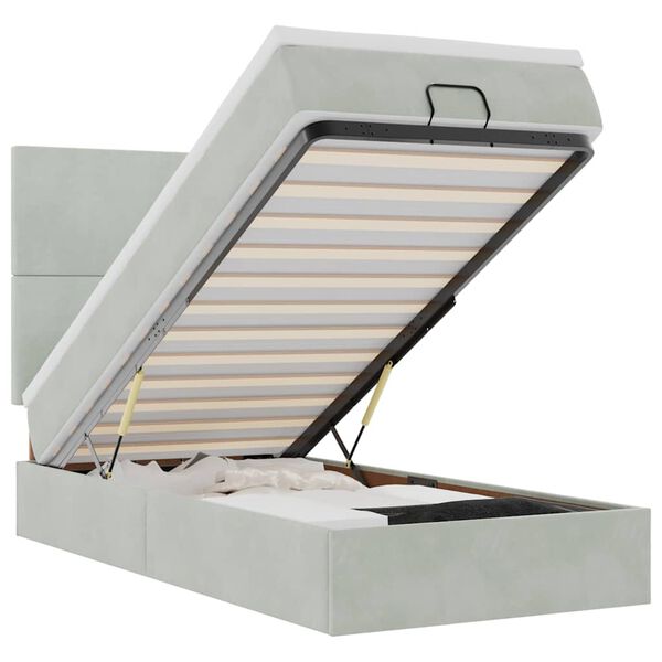 vidaXL Osmanų lovos rėmas su čiužiniais, pilkas, 100x200cm, aksomas