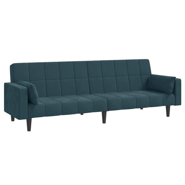 vidaXL Dvivietė sofa-lova su dvejomis pagalvėmis, mėlyna, aksomas