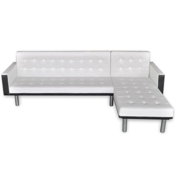vidaXL Sofa-lova, L formos, dirbtinė oda, balta