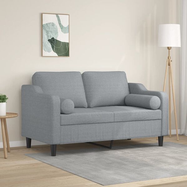 vidaXL Dvivietė sofa su pagalvėlėmis, &scaron;viesiai pilka, 120cm, audinys