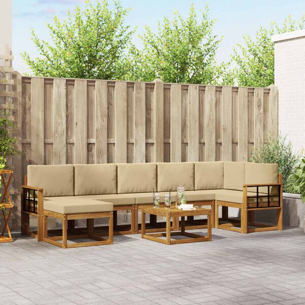 vidaXL Lauko sofos komplektas su pagalve 8 pcs Natūralus ir bežinis