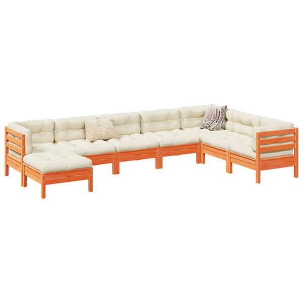 vidaXL Sodo sofos komplektas su pagalvėlėmis, 8 dalių, vaško, pušis