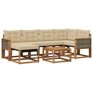 vidaXL Lauko sofos komplektas su pagalve 7 pcs Natūralus ir bežinis