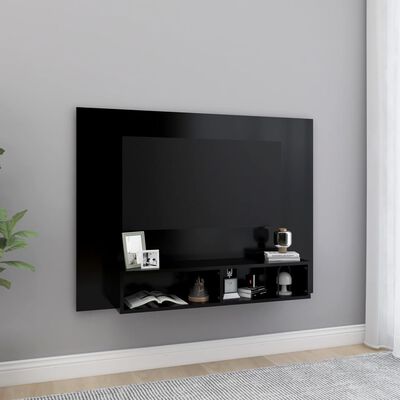 vidaXL Sieninė televizoriaus spintelė, juoda, 120x23,5x90cm, MDP