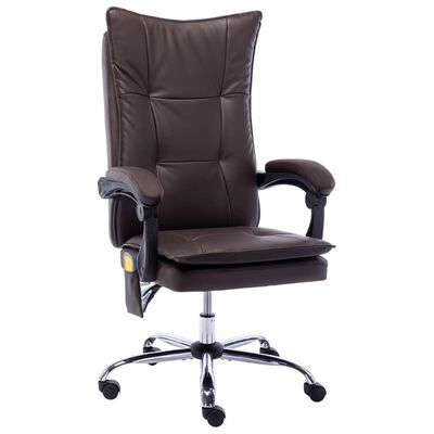 vidaXL Masažinė biuro kėdė, rudos spalvos, dirbtinė oda