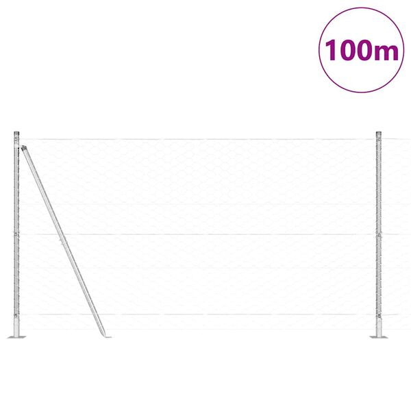 vidaXL Tvora su stulpais Sidabro 1.4 x 100 m PVC dengtas plienas