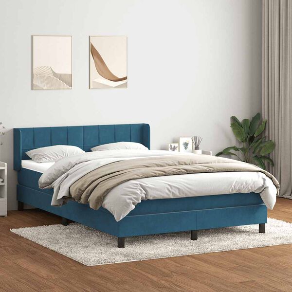 vidaXL Box Spring Lova su čiužiniu Tamsiai mėlyna 140x220 cm Velvet