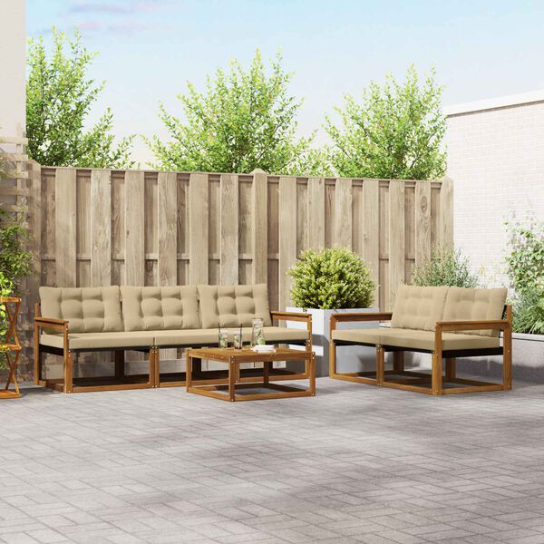 vidaXL Lauko sofos komplektas su pagalve 6 pcs Natūralus ir bežinis