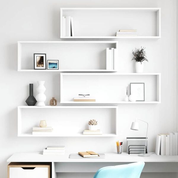 vidaXL Sieninės lentynos, 4vnt., baltos, 100x15x30cm, apdirbta mediena