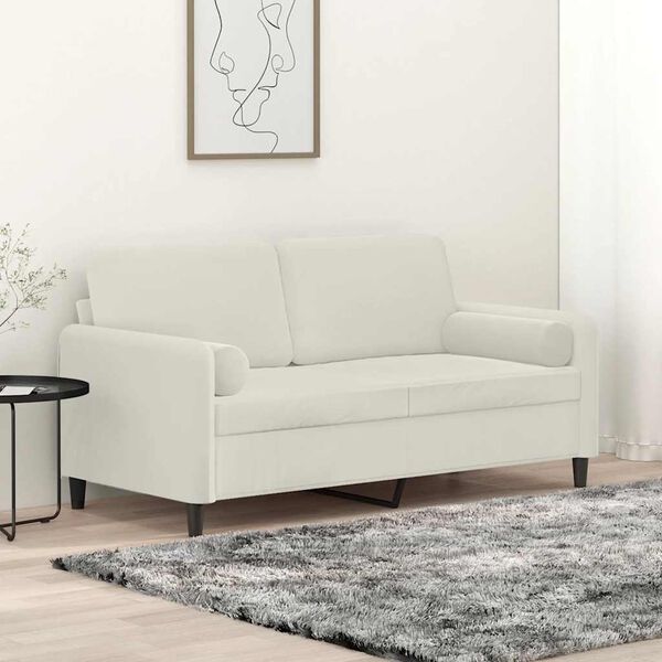vidaXL Dvivietė sofa su pagalvėlėmis, kreminės spalvos, 140cm, aksomas