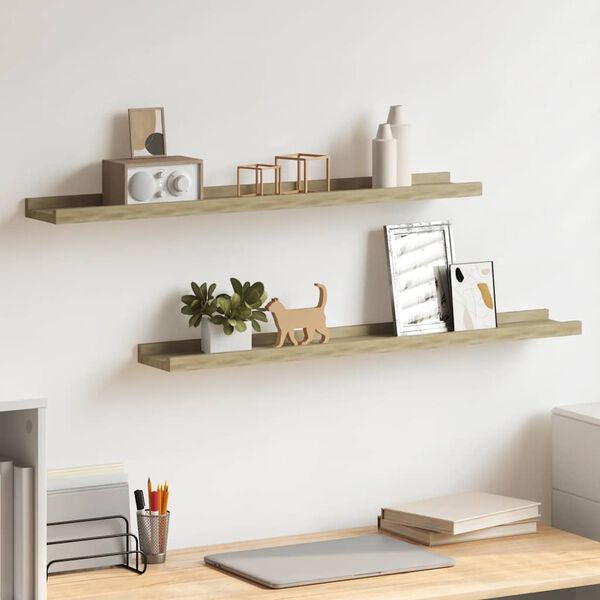 vidaXL Sieninės lentynos, 2 vnt., sonoma ąžuolo spalvos, 80x9x3 cm