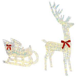 vidaXL Elnių tempimo roges 200 LED &Scaron;ilta balta 70 x 26 x 129 cm PET
