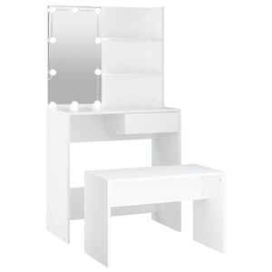 vidaXL Kosmetinio staliuko komplektas su LED, baltas, apdirbta mediena