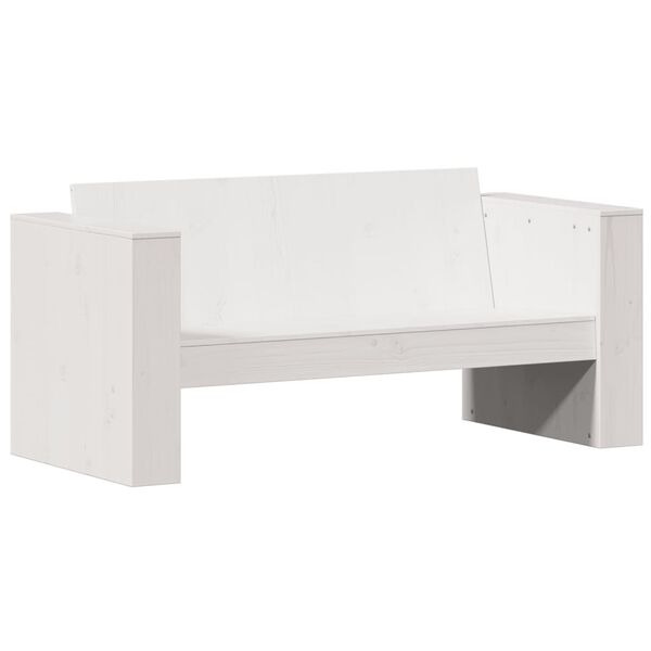 vidaXL Dvivietė sodo sofa, balta, 134x60x62cm, pušies medienos masyvas