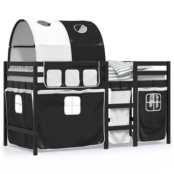 vidaXL Auk&scaron;ta vaiki&scaron;ka lova su tuneliu, balta/juoda, 80x200cm, pu&scaron;is