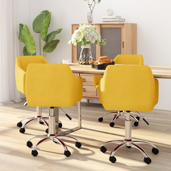 vidaXL Pasukamos valgomojo kėdės, 4vnt., geltonos spalvos, audinys