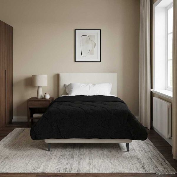 vidaXL Pilna metų antklodė Tik&scaron;tas Juoda 140 x 220 cm