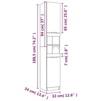 vidaXL Vonios kambario spintelė, ąžuolo, 32x34x188,5cm, mediena