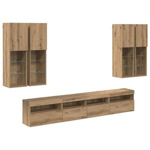 vidaXL TV sieninės spintos komplektas su LED ap&scaron;vietimu su LED 7 pcs