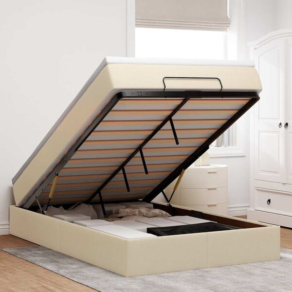 vidaXL Osmanų lovos rėmas su čiužiniu, kreminis, 120x200cm, audinys