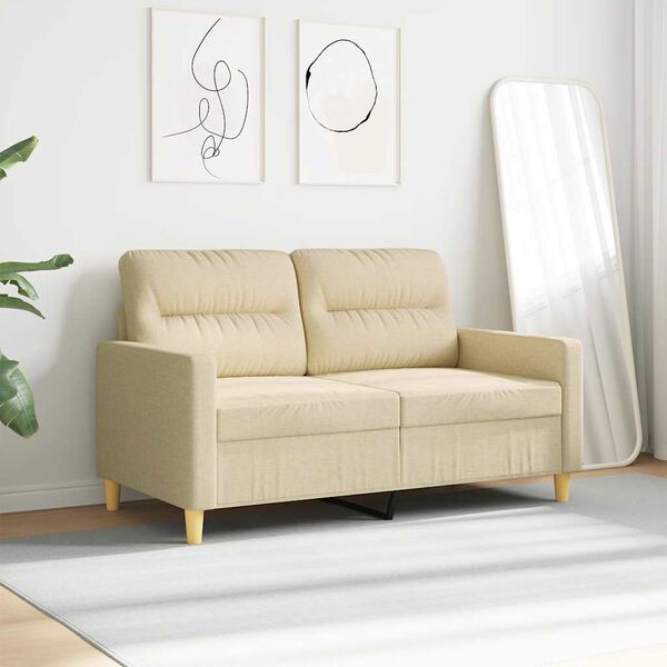 vidaXL Dvivietė sofa, kreminės spalvos, 120cm, audinys