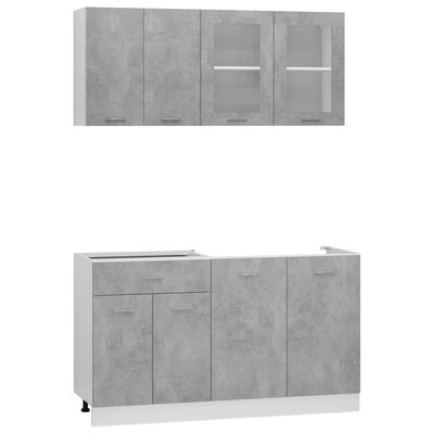 vidaXL Virtuvės spintelių komplektas, 4d., betono pilkos spalvos, fanera