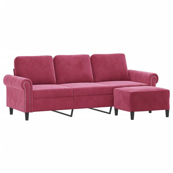 vidaXL Trivietė sofa su pakoja, raudonojo vyno spalvos, 180cm, aksomas