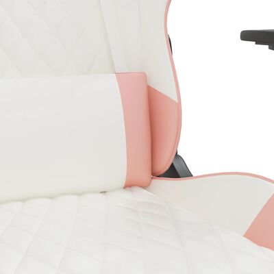 vidaXL Masažinė žaidimų kėdė su pakoja, balta ir rožinė, dirbtinė oda