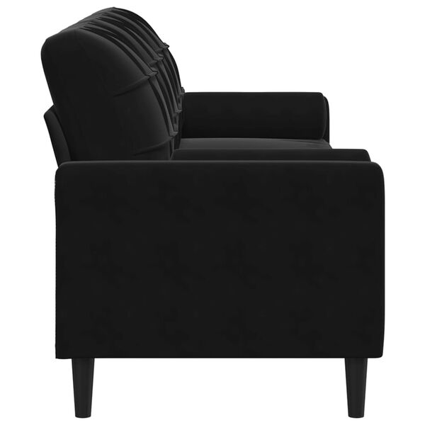 vidaXL Trivietė sofa su pagalvėlėmis, juodos spalvos, 210cm, aksomas