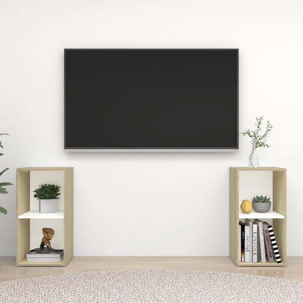 vidaXL TV spintelės, 2vnt., baltos/ąžuolo, 72x35x36,5cm, mediena