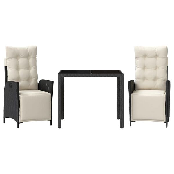 vidaXL Sodo komplektas su pagalvėlėmis, 3 dalių, juodas, poliratanas