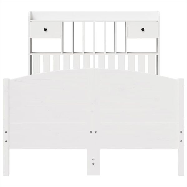 vidaXL Lova su knygų spinta be čiužinio, balta, 135x190cm, pu&scaron;is