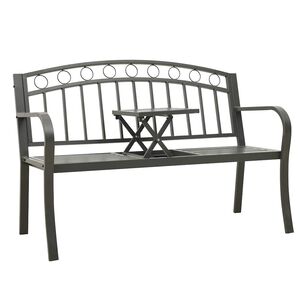 vidaXL Sodo suoliukas su staliuku, pilkos spalvos, 120cm, plienas